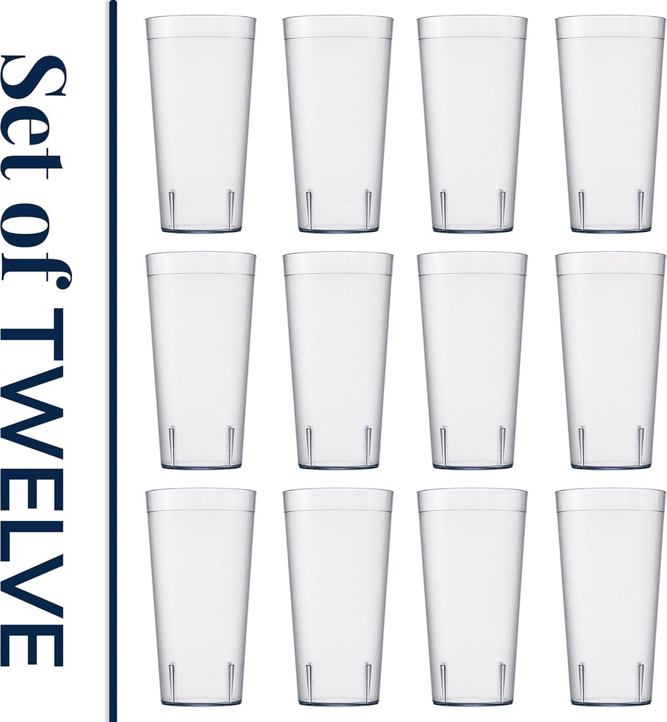 Cafe Plastic Reusable Tumblers (Set of 12) 32-Ounce Iced-Tea Cups Clear | Value Set of Restaurant Style Drinking