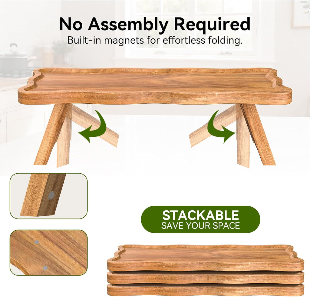 Acacia Wood 3 Tier Cupcake Stand, Serving Tray for Party, Foldable Dessert Table Display Set, Tiered Tray Decor - Set of 3