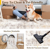 8x10 Washable Area Rug Beige Grey Abstract Living Room Bedroom Carpet Neutral Modern Non Slip Soft Low Pile Indoor