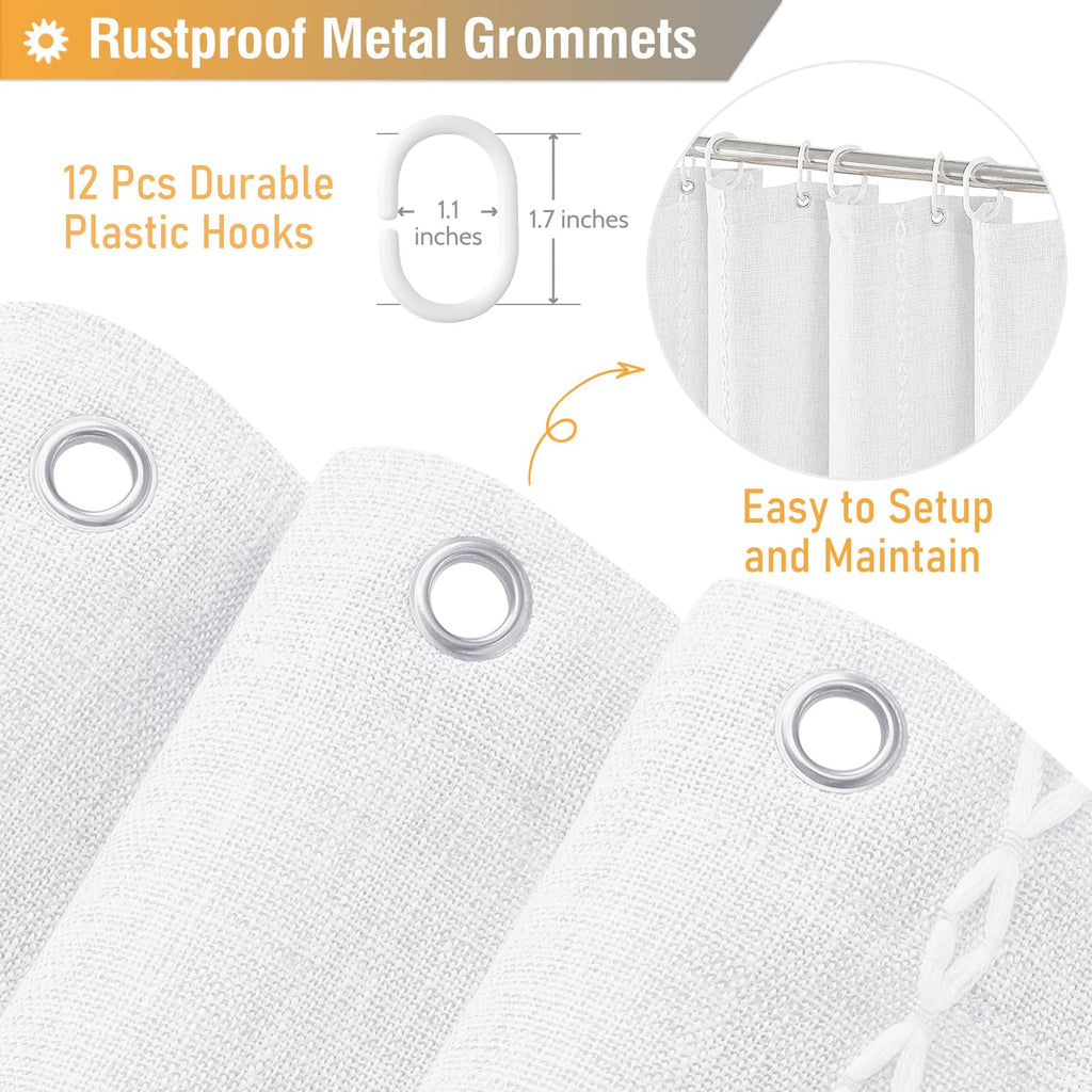 White Boho Farmhouse Linen Heavy Duty Cloth Set, 72x72
