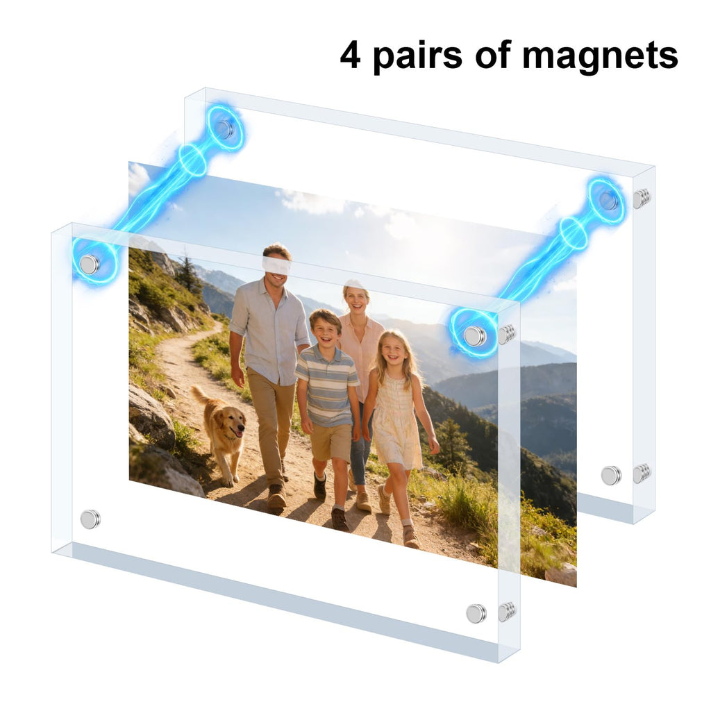 3 Pack 4x6 Inch Acrylic Picture Frames, 20mm Thicker Block Clear Frameless Picture Frames, Freestanding Double Sided