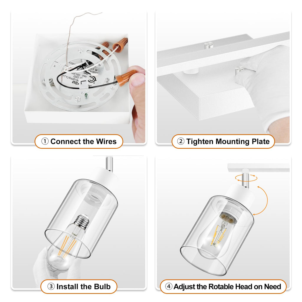 40" Track Lighting Fixtures Ceiling, 5-Light Track Light with Clear Glass Shade, White Ceiling Spotlight Kit