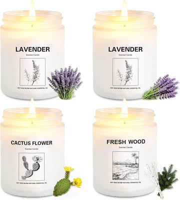 Scented Candles,4 Pack Soy Candle Gift Set with 4 Fragrance Scents,Aromatherapy Lavender Floral & Wood Candles - Set of 4