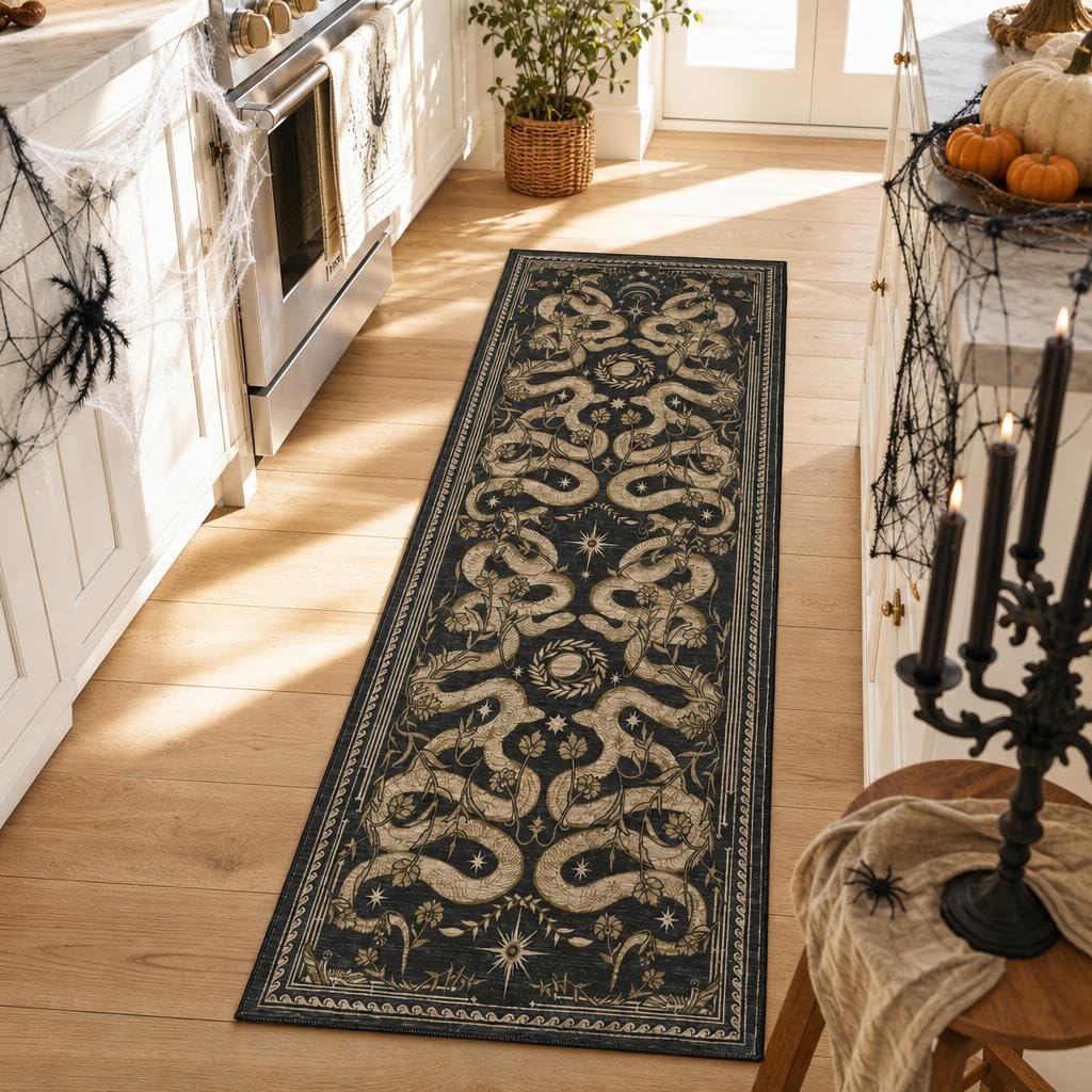 Snake Washable Runners s 2x6 Runner Rug Non Slip with Rubber Back Forest Soft Low-Pile Stain Resistant Thin Carpet