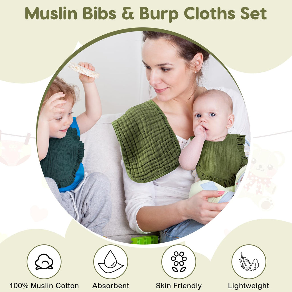 12 Pcs Baby Muslin Bibs and Burp Cloths Set, Cotton, Multicolor