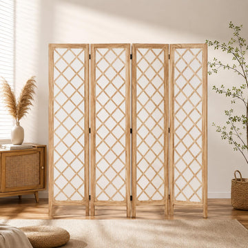 Japanese Shoji Screen Room Divider, 4-Panel, Beige, 67" H x 64" W