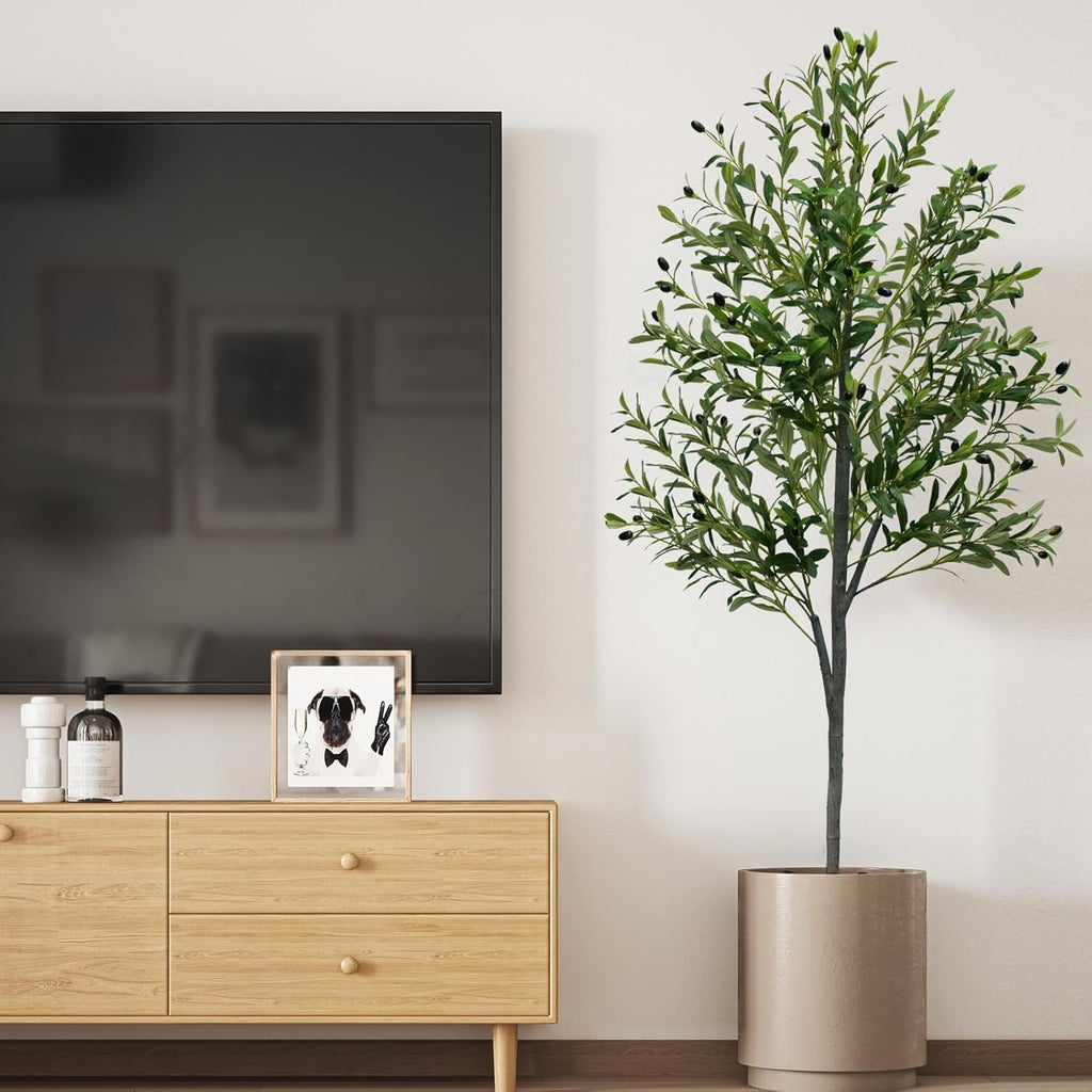 6FT Tall Artificial Olive Tree Faux Fake Silk Potted Plant with Fruits