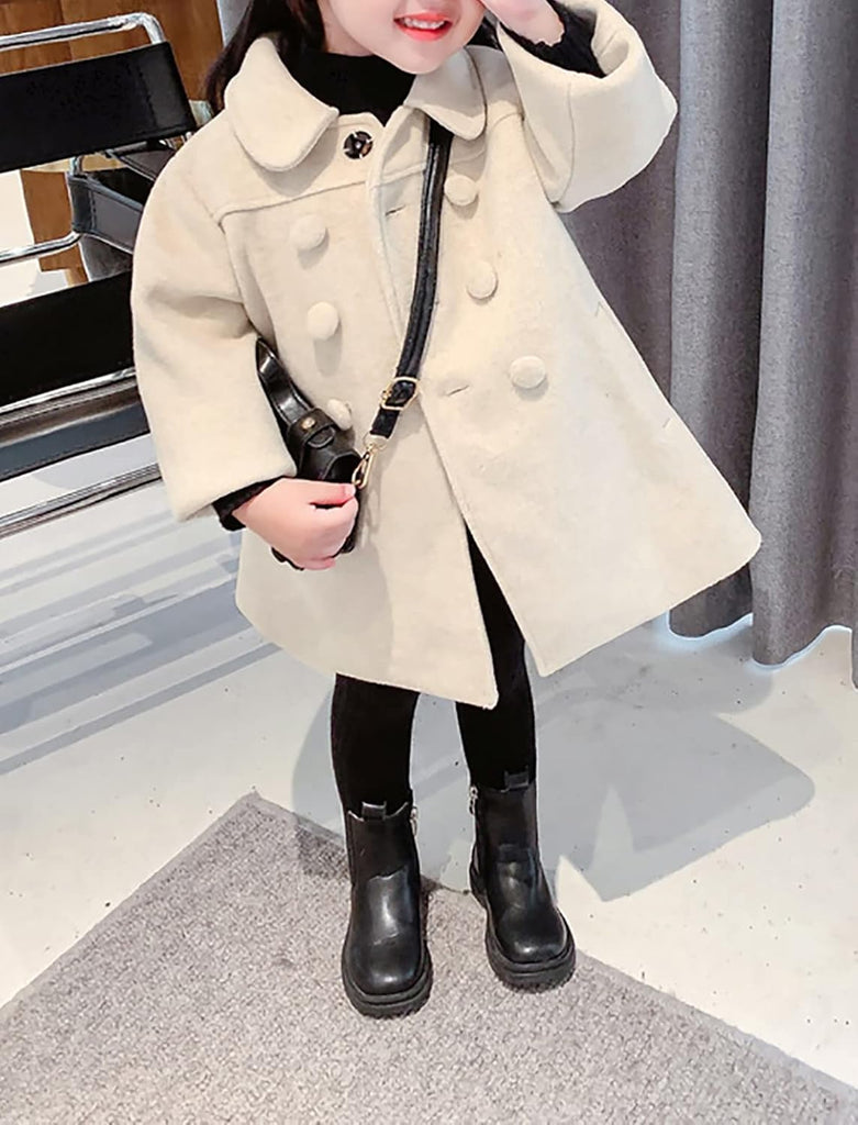 Girls Dress Coat Kids Winter Warm Jacket Long Sleeve Button Trench Coat Pocket Long Peacoat Outerwear