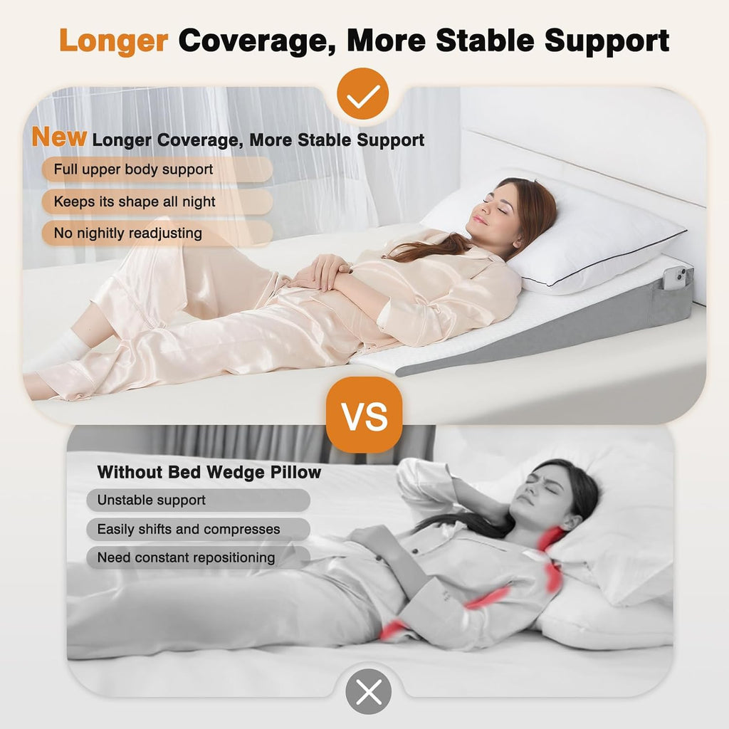 34" Extra-Long Wedge Pillow,5.5" Bed Wedge Pillow for Sleeping,White | Pillow Wedge Back Support for After Surgery