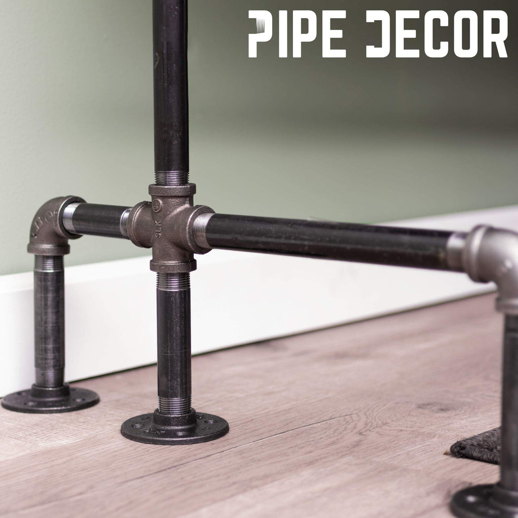 Industrial Pipe Desk Leg Set, Modern Home Office Writing or Computer Base Kit, Dark Grey Unfinished Steel Metal Pipe