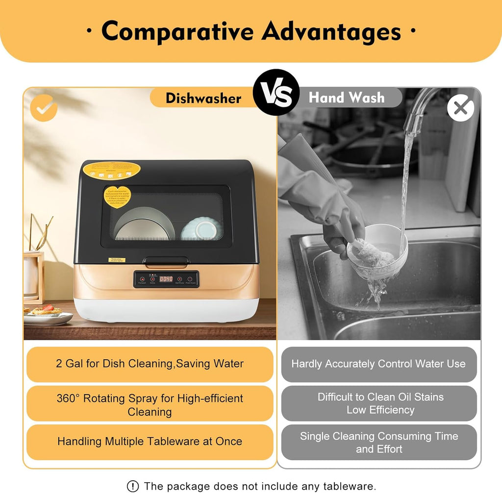 Portable Countertop Dishwasher, 800W Table Top Dishwashers, Three Washing Conditions, Mini Dishwasher for Homes