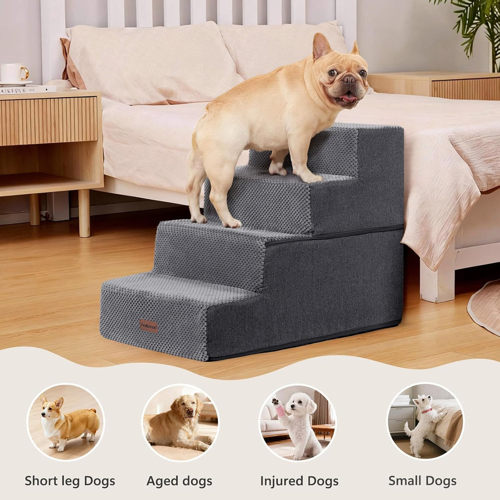 Dog Steps for Bed or Couch, 4-Step Pet Stairs for Small Dogs & Cats