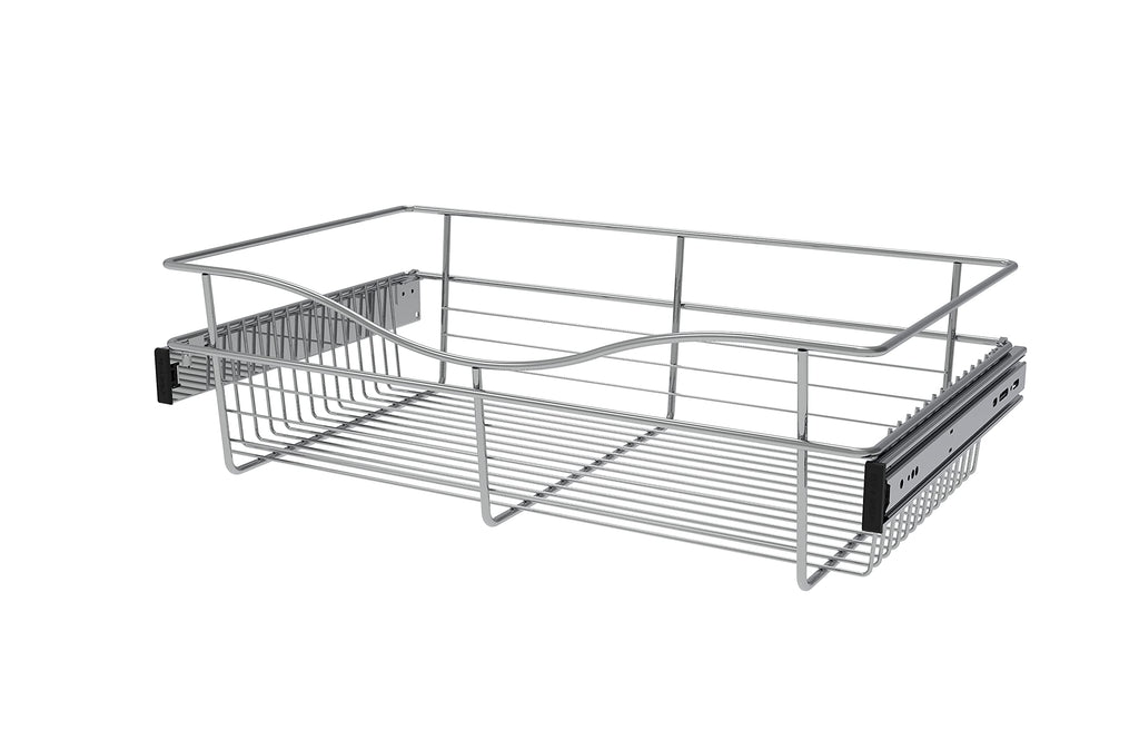 Chrome 24" Wire Pullout Basket for 14" Deep Closet - 7" H