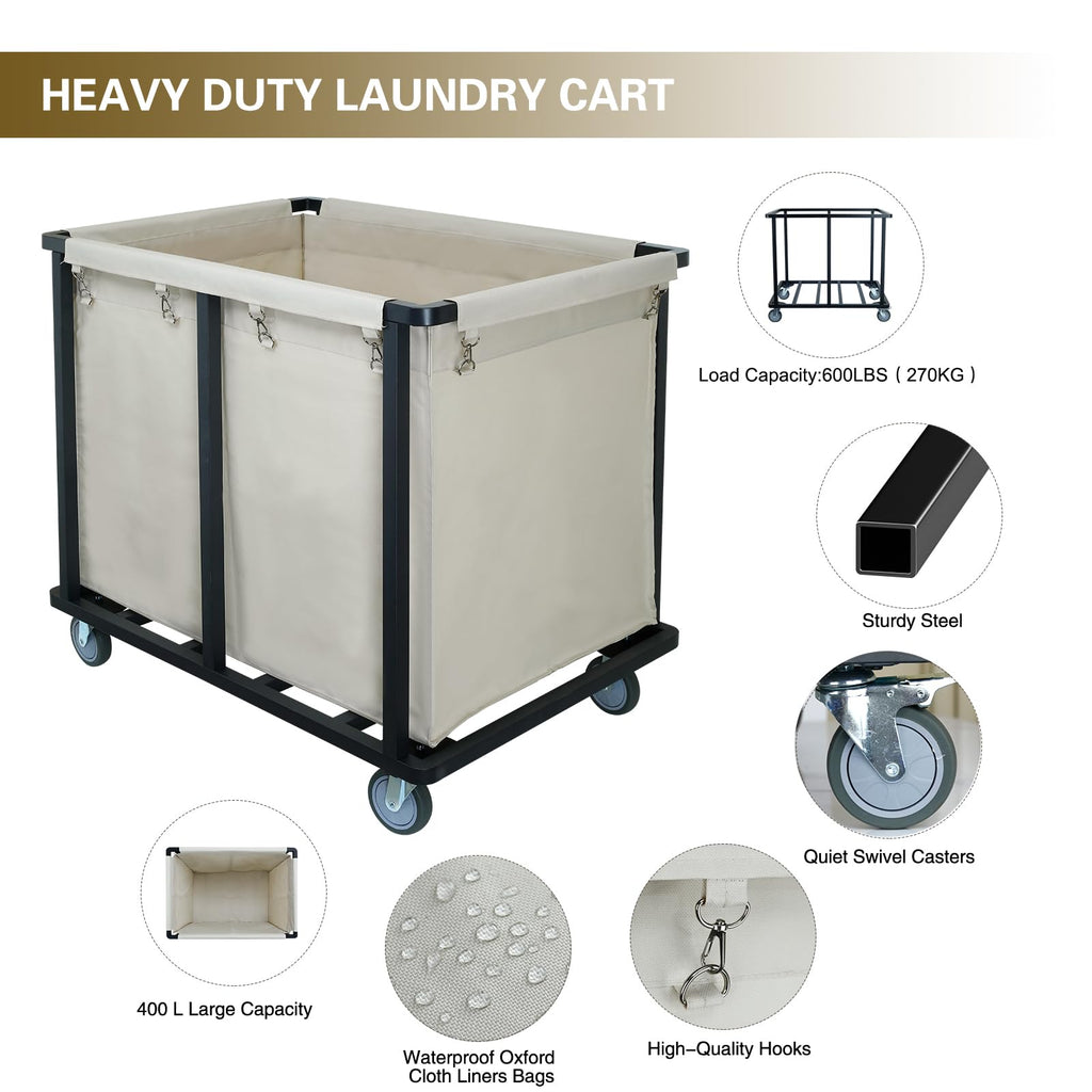 Commercial Laundry Cart with Wheels,400L Beige
