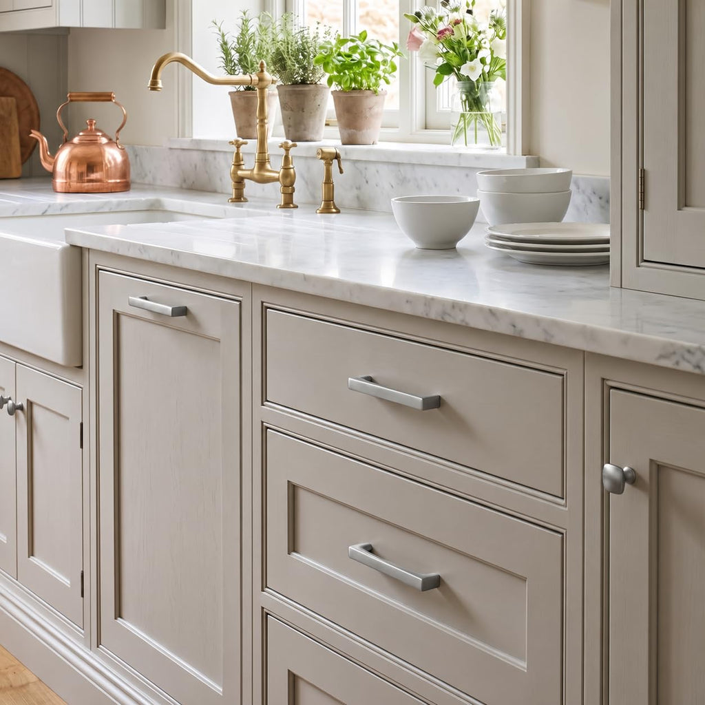 10 Pack Solid Handles 6-Inch(152mm) Brushed Nickel Cabinet Pulls,Heavy Duty Cabinets, Cupboards, Drawers and Bathroom