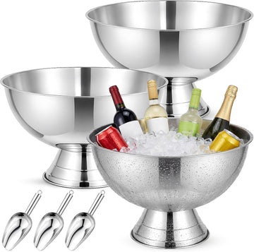 13L Large Ice Bucket, Silver Stainless Steel Champagne Buckets with Scoop, Drink Beverage Tub for Parties - Set of 3