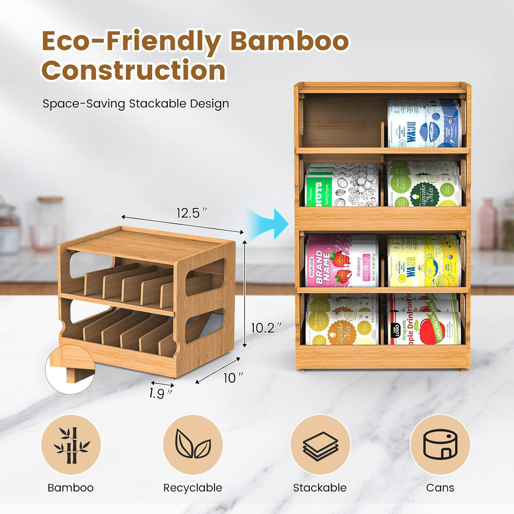 Stackable Bamboo Cat Food Can Organizer, Cat Canned Food Organizer Storage