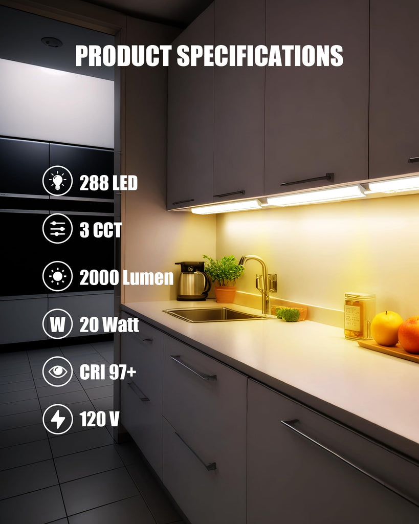 36'' Hardwired Under Cabinet Lighting, 3 Color Settings - 2700K/4000K/5000K