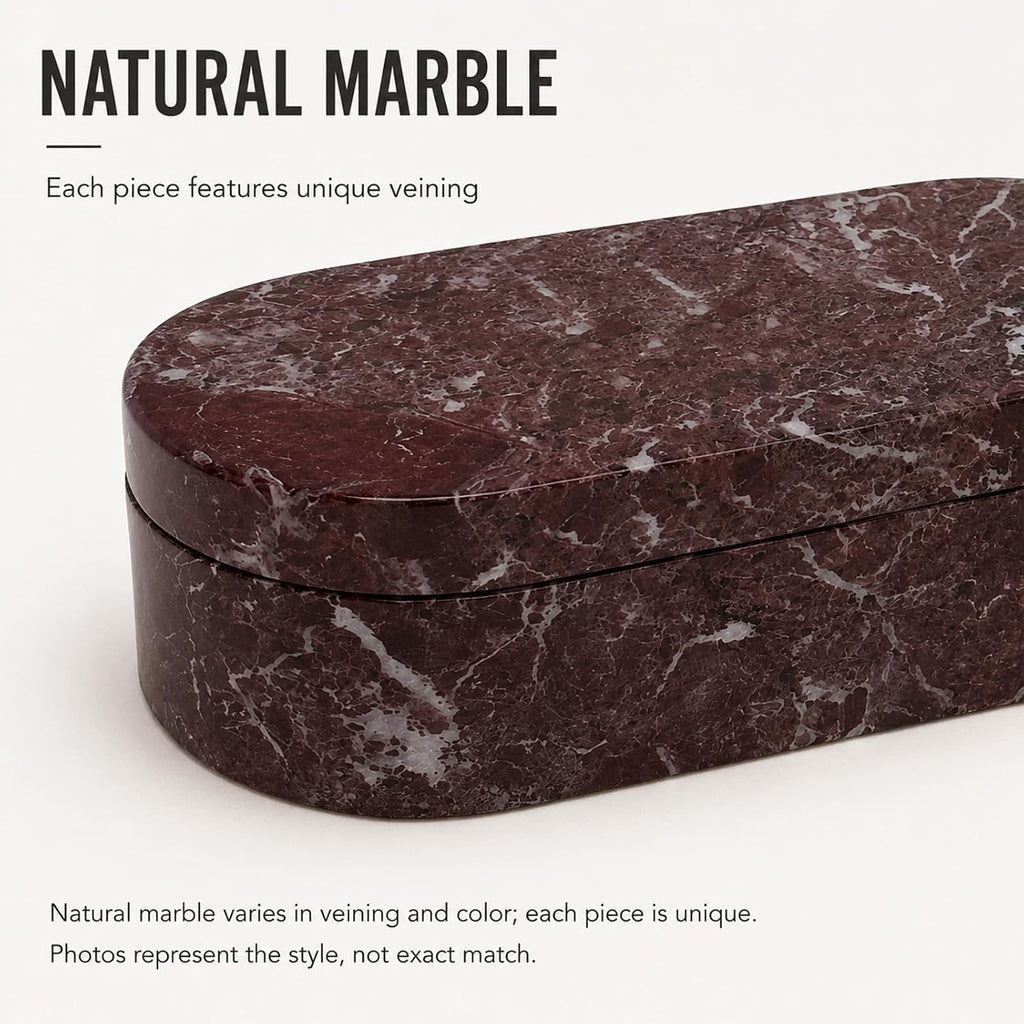 Violet Red Marble Storage Box with Lid, Oval Jewelry Organizer