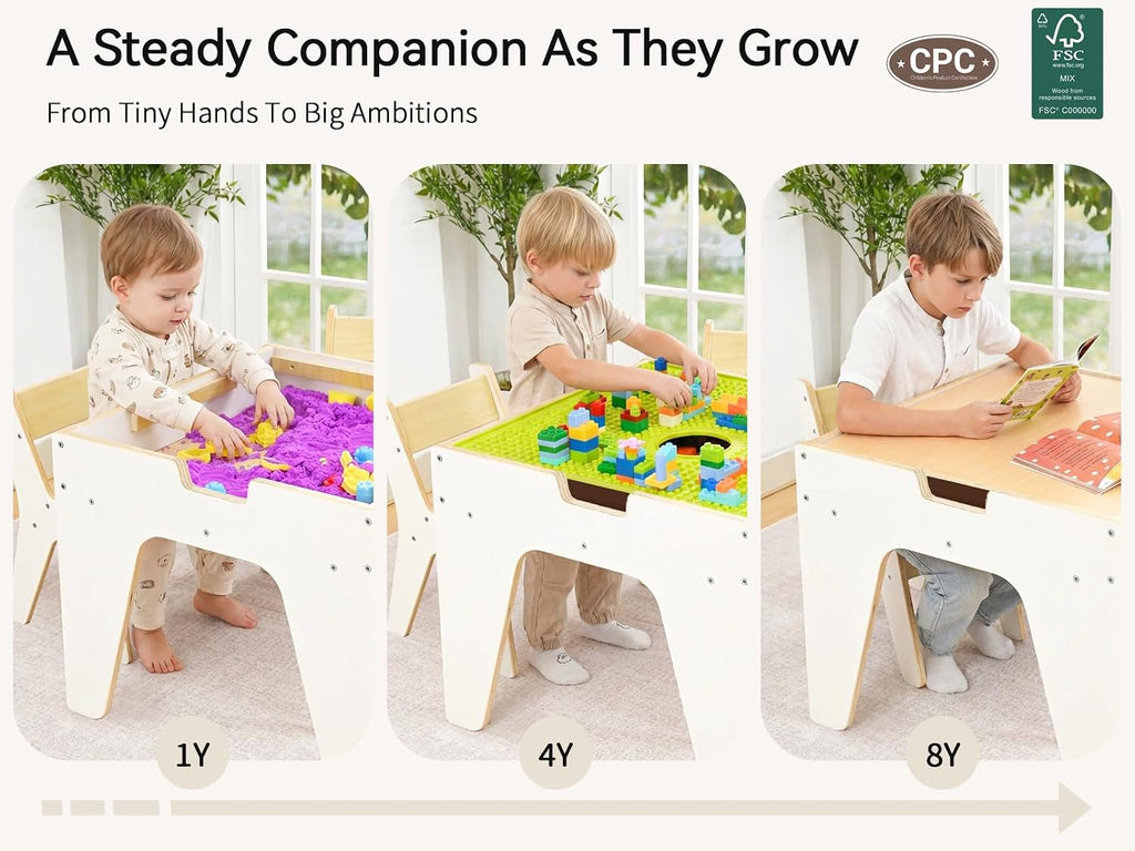 Toddler Table and 2 Chairs, in-1 Kids Activity Table with Storage