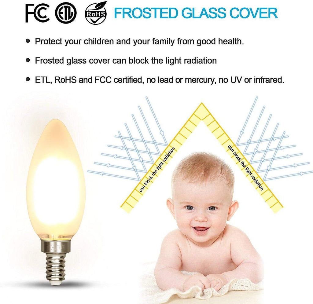 Dimmable LED Candelabra Bulb Warm White, 2700k 40W Equivalent E12 Base LED Candle Bulbs, C35 Frosted Glass Torpedo