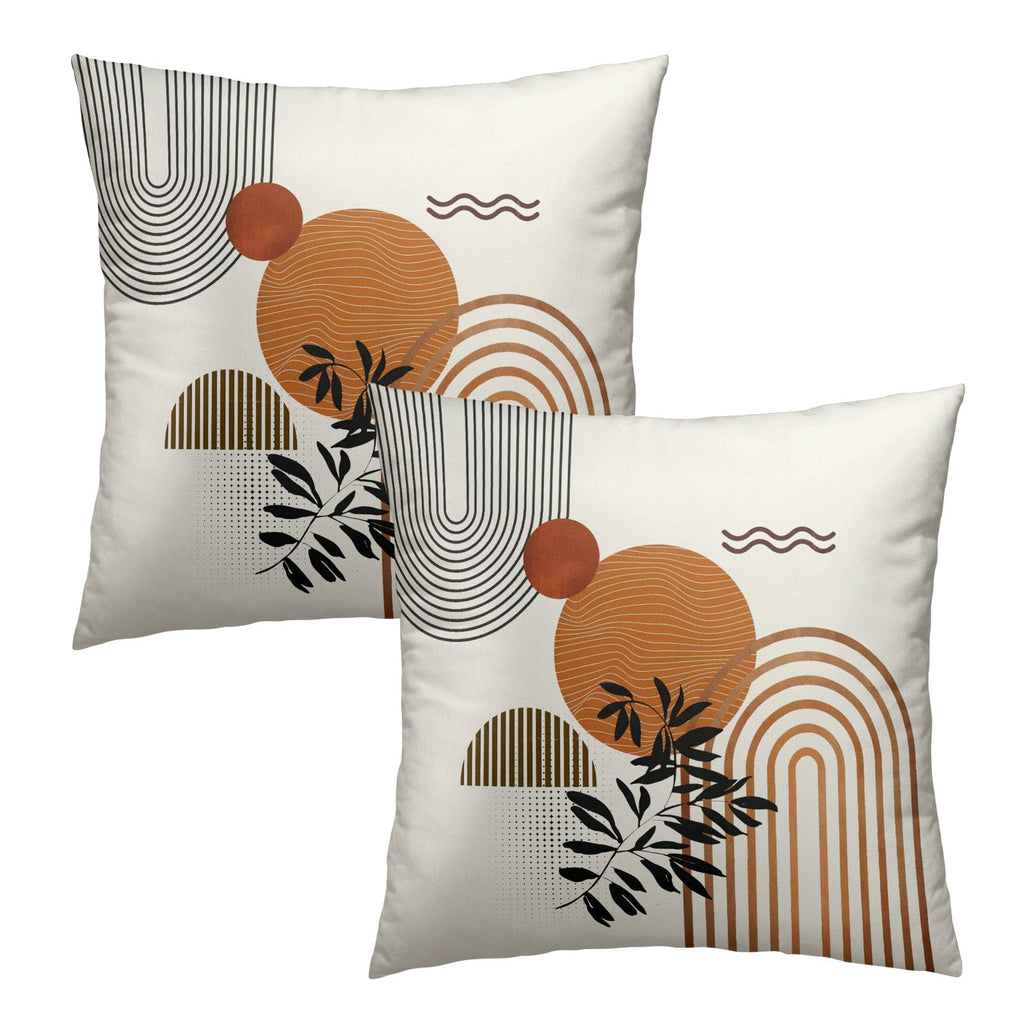 Boho Throw Pillow Covers 16x16 Inch Set of 2 Minimalist Geometric Leaf Cushion Case Mid Century Leaf Sun Decorative