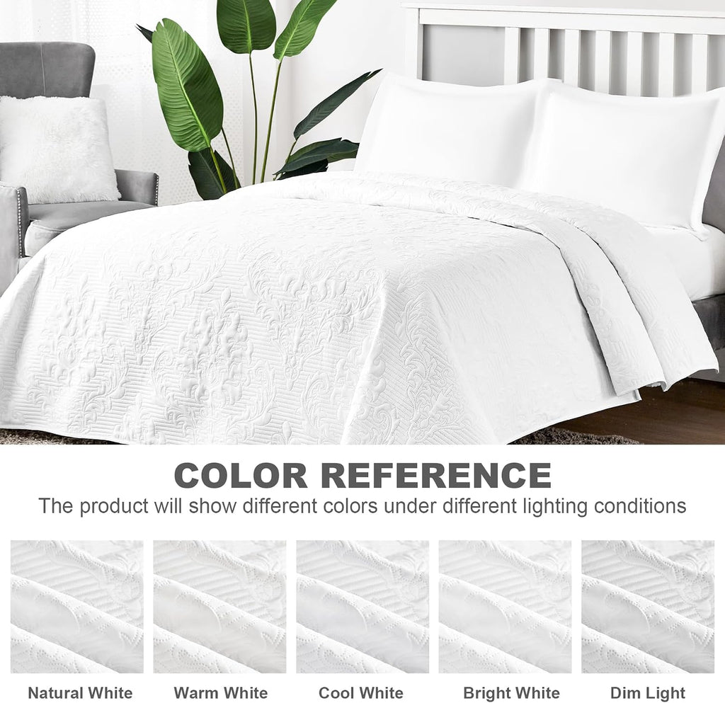 White Quilt California King - Ultrasonic Summer Bedspread California King, Soft Lightweight Coverlet Bedding Set, 3