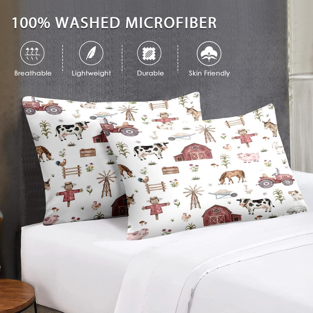 Bed Sheet Set, 4 Pieces Farmhouse Farm Bedding with Flat