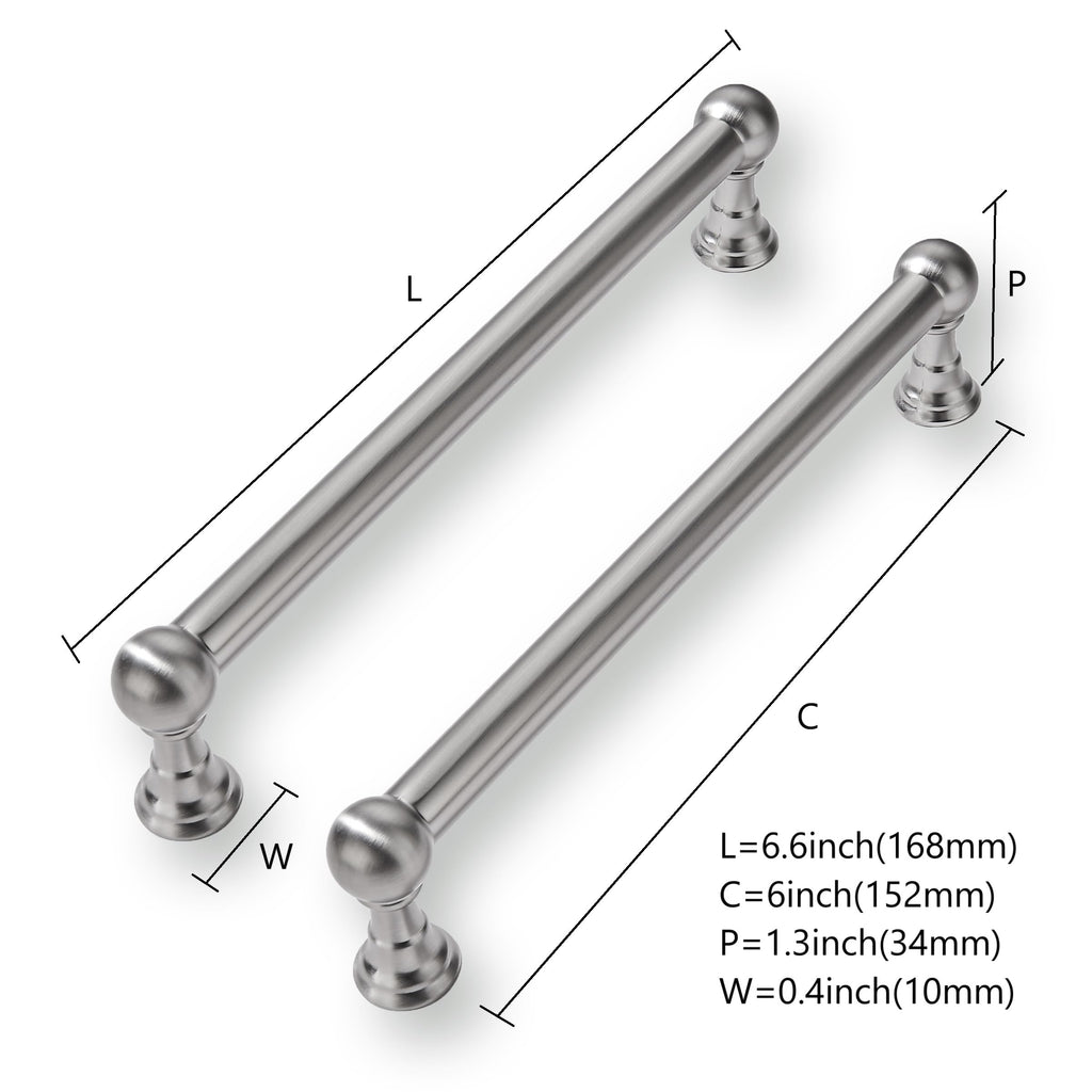 10 Pack 6 Inch Solid Kitchen Cabinet Handles Brushed Satin Nickel Heavy Duty Cabinet Pulls Drawer Pulls Cabinet