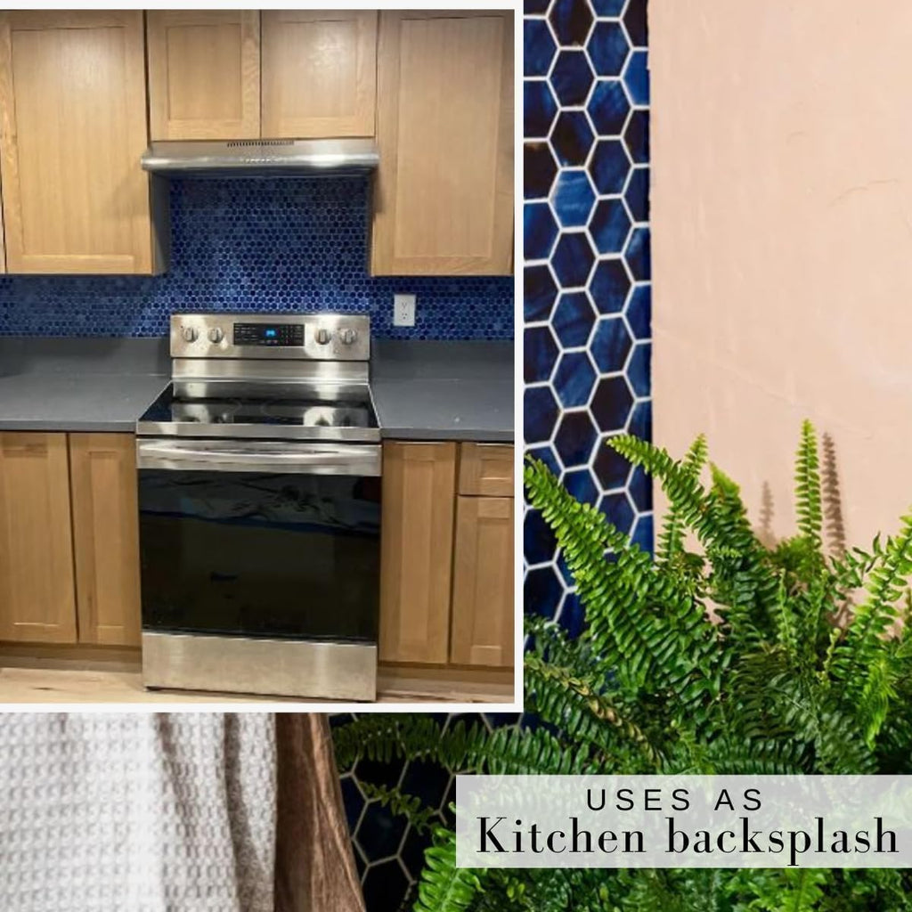 Tropical Navy Blue Hexagon Glossy Porcelain Mosaic Wall Floor Pool Tile for Backsplash, Bathroom Shower, Accent Decor