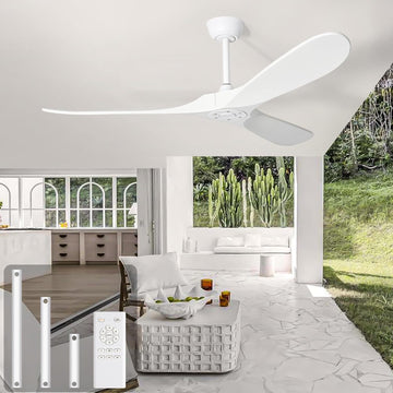 Inspired Maverick Style 52 Inch White Ceiling Fan No Light, 3 Blade Wood Indoor Outdoor Ceiling Fans Without Lights