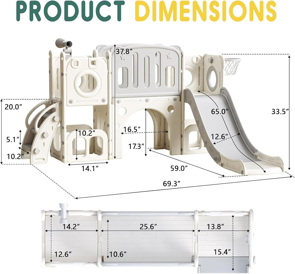 8 in 1 Toddler Slide Set, Kids Slide for Toddlers, Toddler Climber Slide PlaySet with Basketball Hoop,Outdoor Indoor