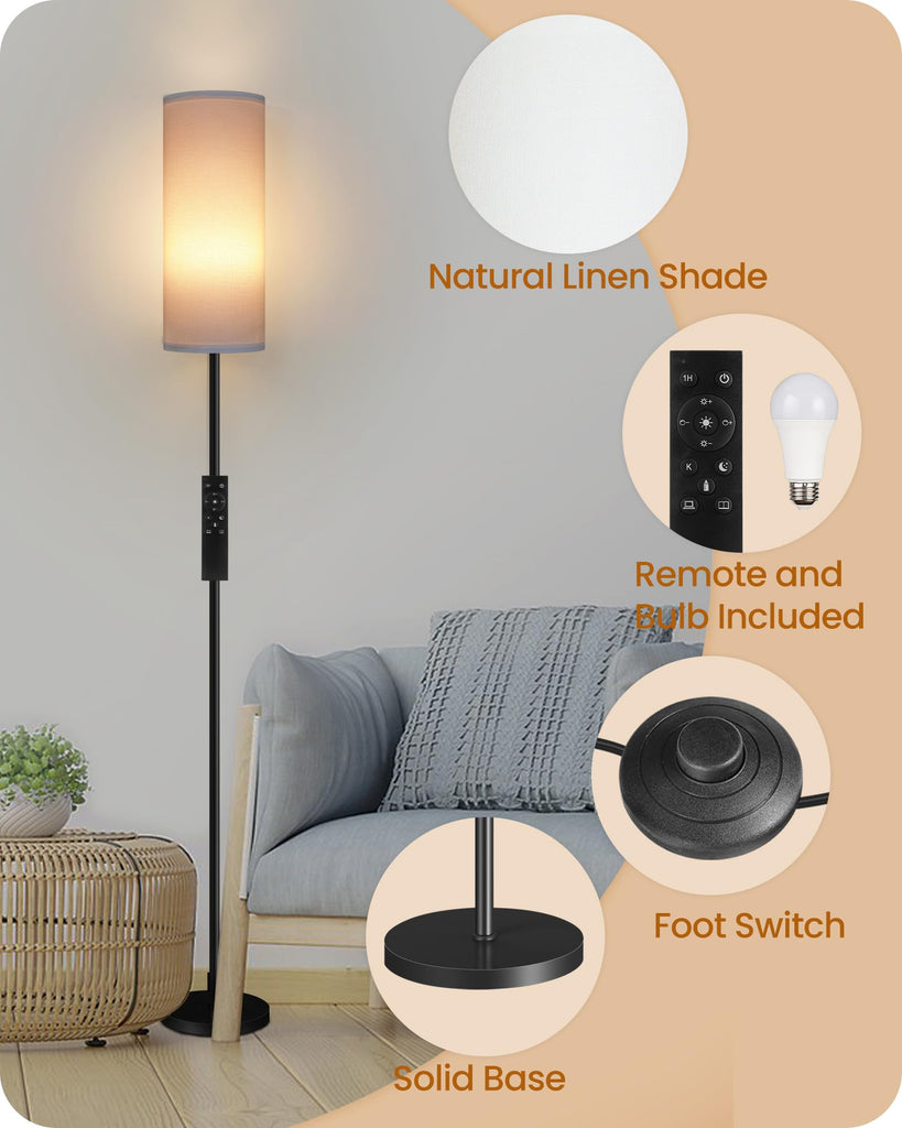 Set of 2 Dimmable Floor Lamps with 2 Remotes and Foot Switch, 64.4"Modern Standing Tall Lamp, Corner Lamp, Bulb