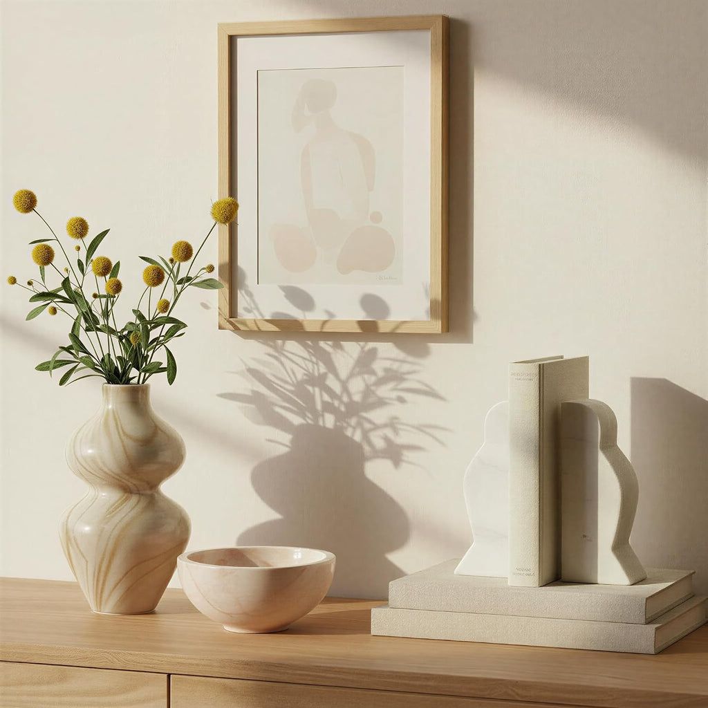 Decorative Marble Wave Bookends, Mottled White