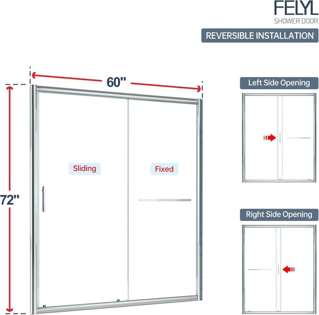 Black Grid Sliding Shower Door 55-60" W x 72" H, Matte Black, Single Sliding Door, Framed
