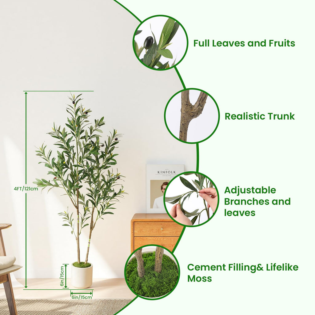 4ft Artificial Olive Tree with Green Moss