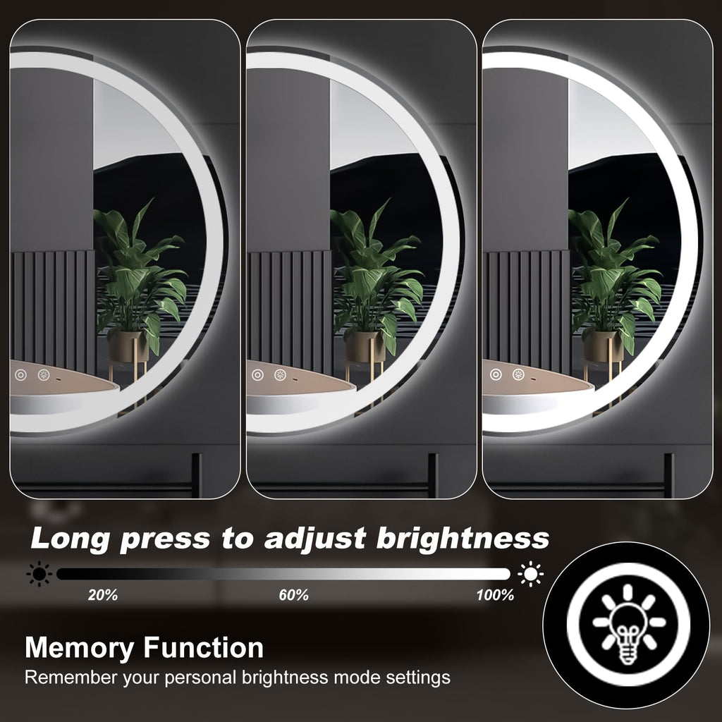 28 Inch Round LED Bathroom Mirror with Lights, Circle Vanity Mirror
