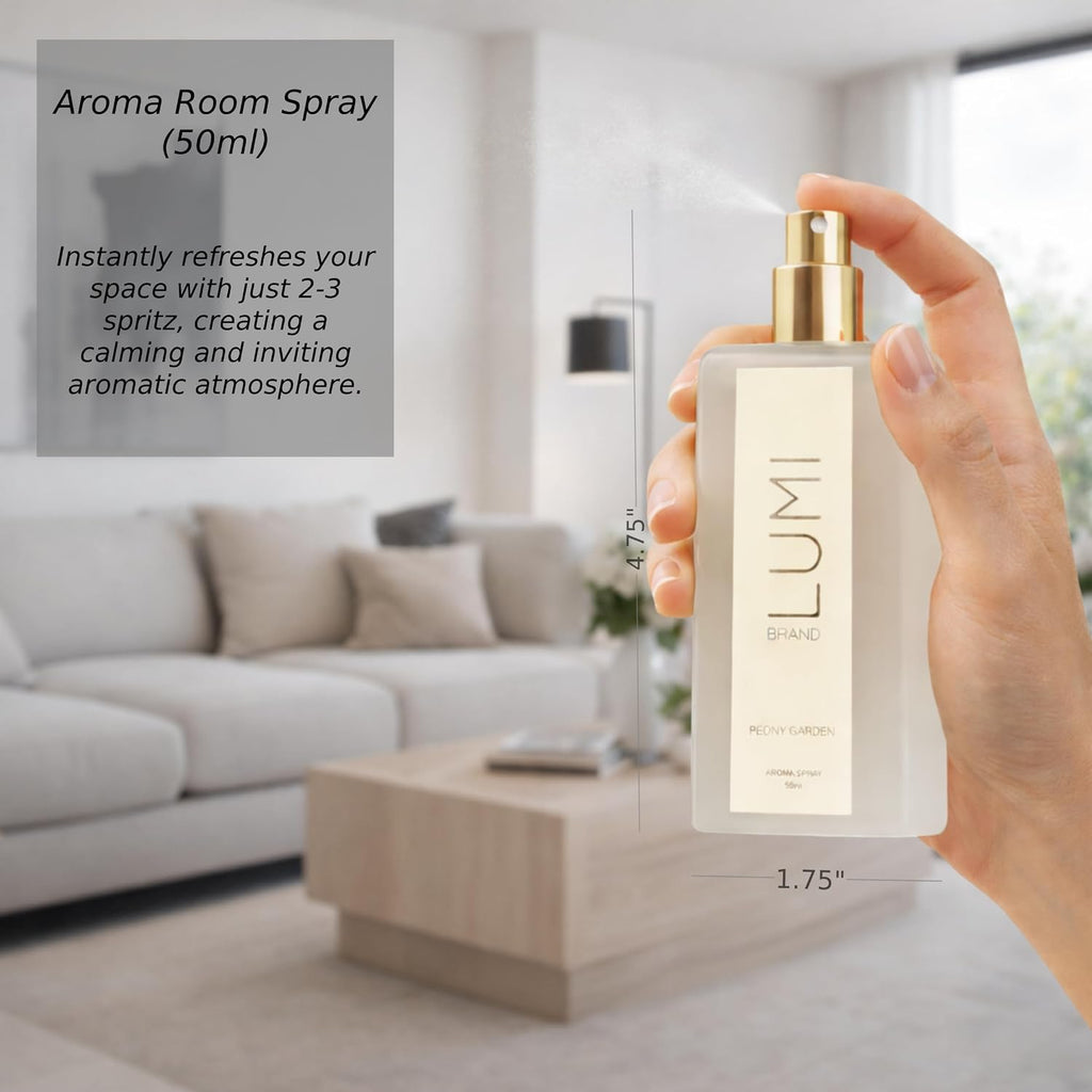 Luxury Aroma Gift Set | Peony Garden Scent - Reed Diffuser (200ml), Wood Wick Soy Candle (200g), Room Spray (50ml) |