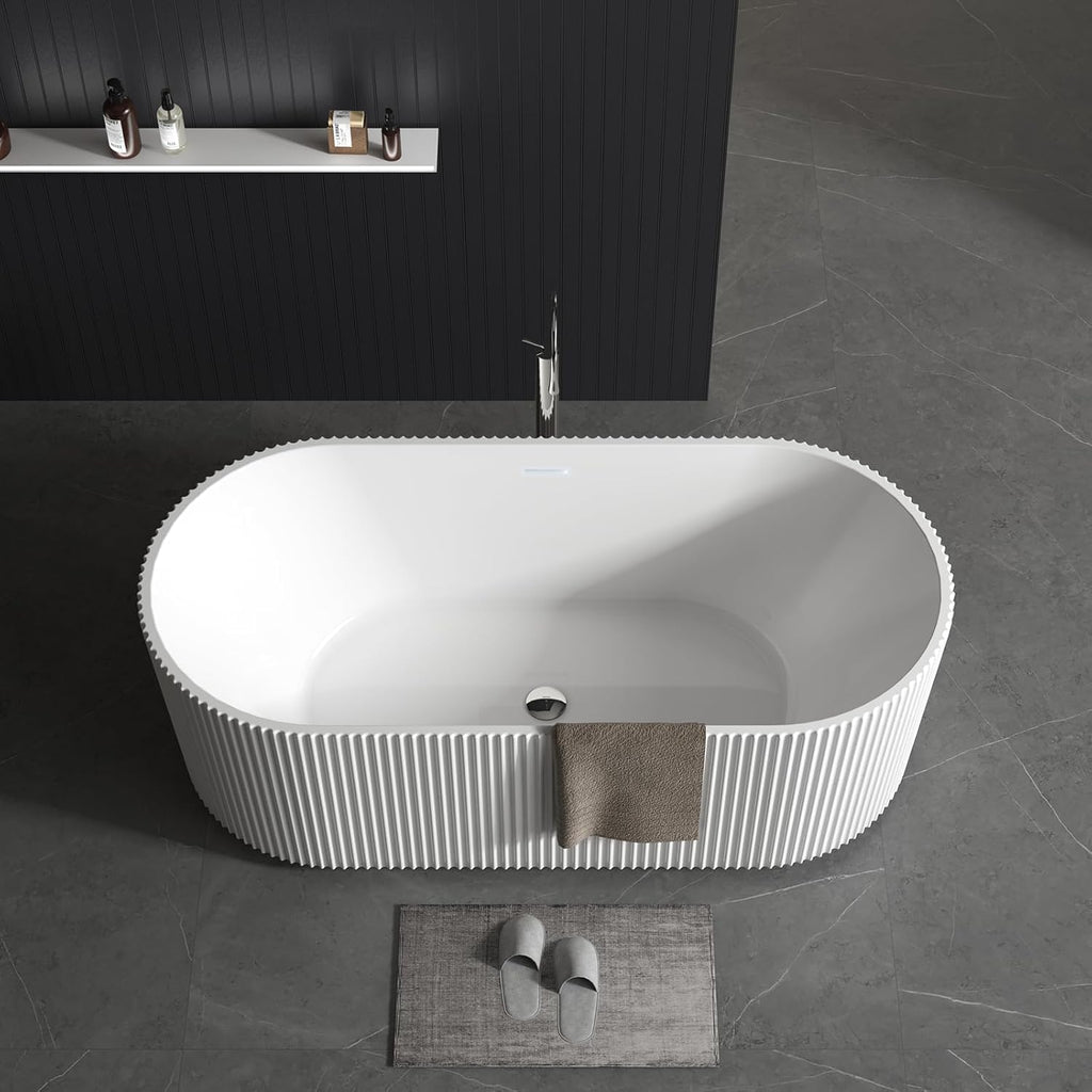 67" Deep Soaking Bathtub, Non-Slip Acrylic Tub with Chrome Drain, CUPC Certified, Ergonomic Modern Bath for Bathrooms