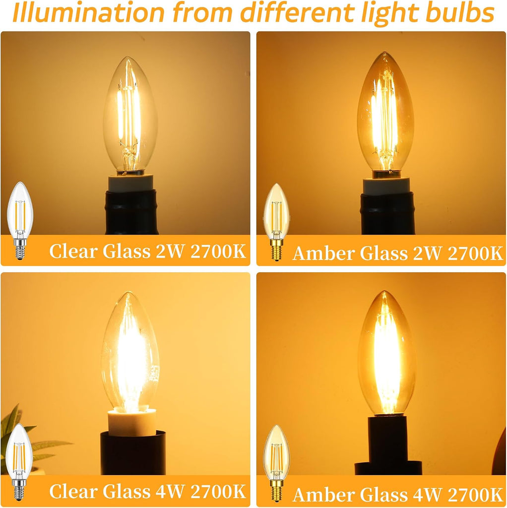 Dimmable E12 LED Candelabra Light Bulbs 2W,2700K Warm White,200 Lumens