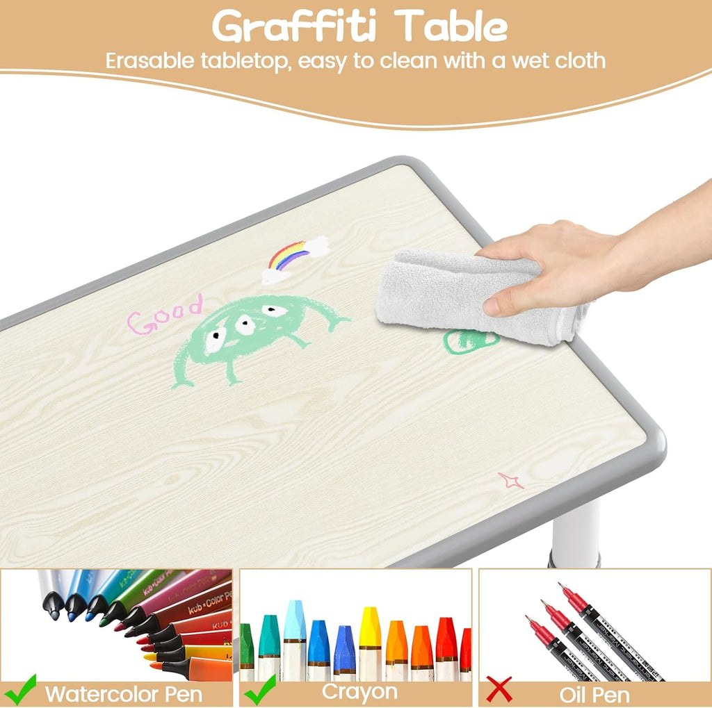 Kids Table with 6 Chairs Set, Toddler Activity Table with Chairs