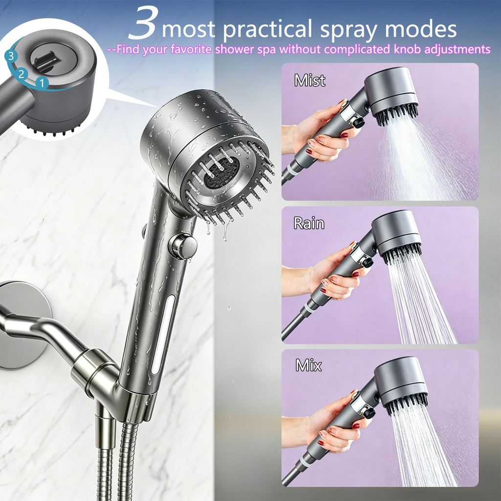 Ion High Pressure Filtered Shower Head with Handheld & Hose for Hard Water