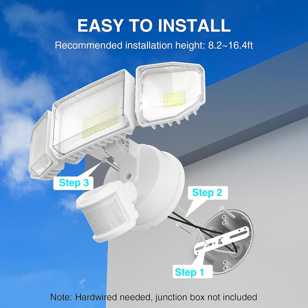 85W LED Security Lights Motion Sensor Light Outdoor, 8500LM Dusk to Dawn, IP65 Waterproof, 6500K, 3 Head Motion