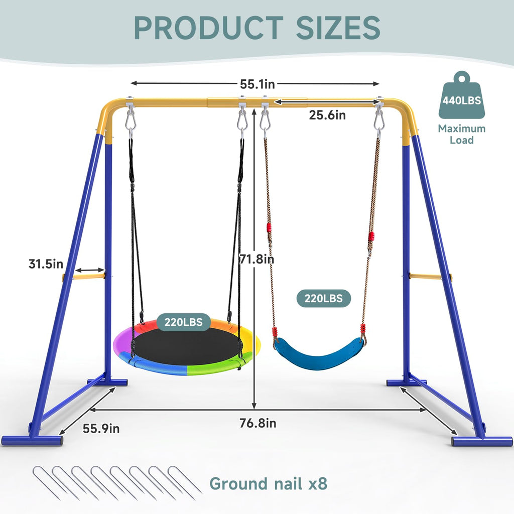 2 in 1 Swing Set for Backyard, Platform & Belt Swing, 440lbs(Blue)