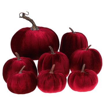 8 Pcs Fake Wine Red Velvet Pumpkins Artificial Pumpkin Decoration