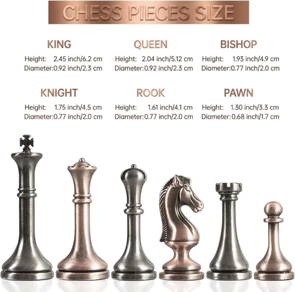 Luxury Wooden Chess Set with Metal Pieces, Handcrafted Solid Wood Board & Storage Drawer - Creative Gift for Men