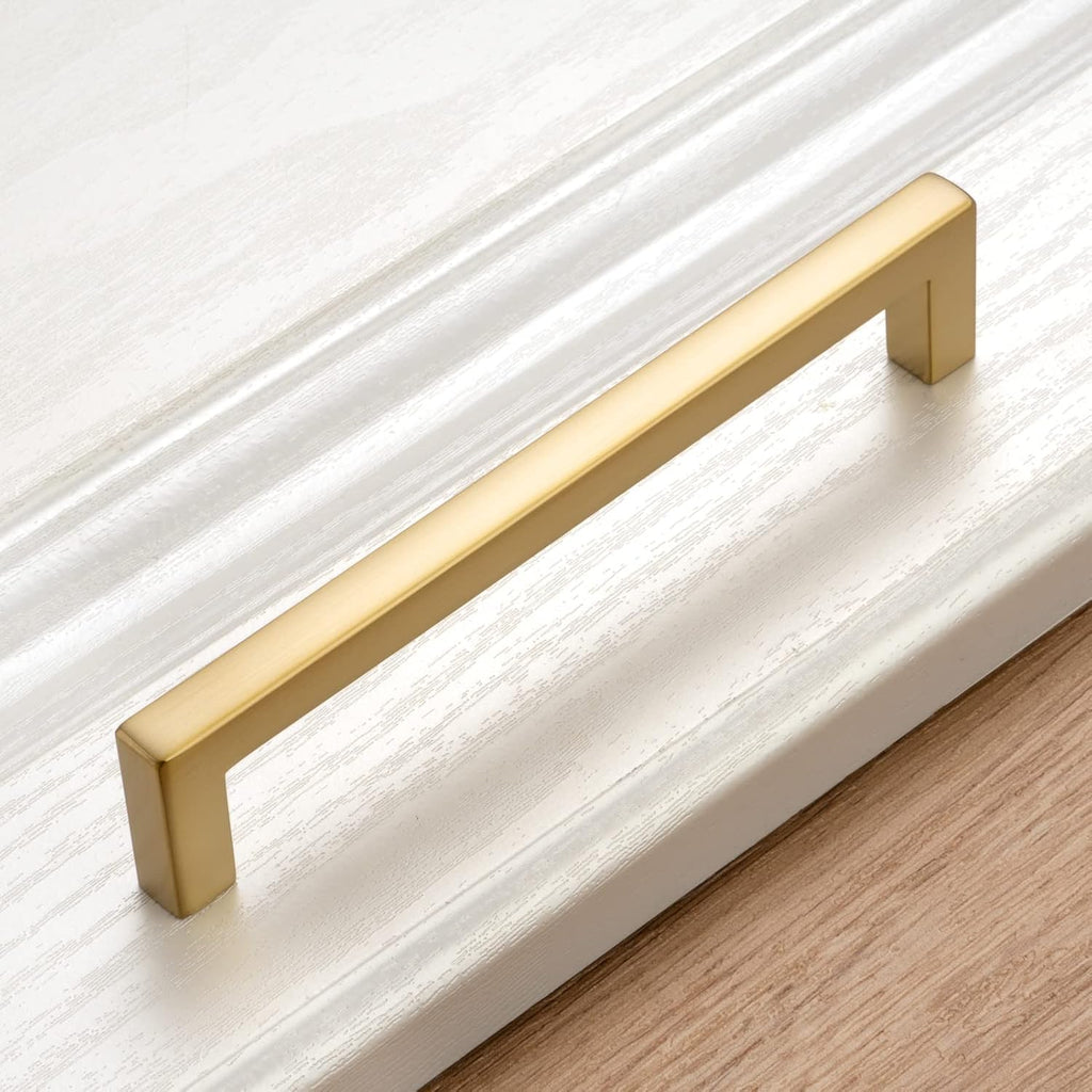 Solid Square Brushed Gold Kitchen Cabinet Handles Gold Cabinet Pulls, 10 Pack 5 Inch Gold Hardware Cabinets Drawers