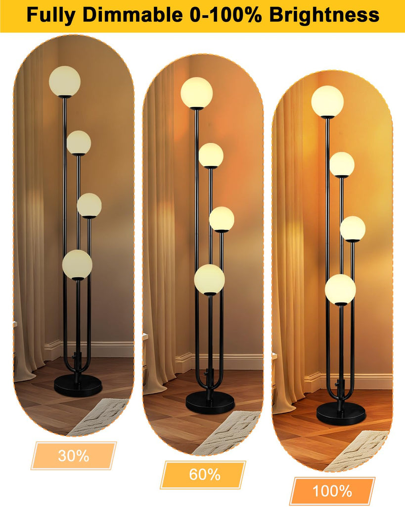 Black Globe Floor Lamp 4-Lights Dimmable Mid Century Floor Lamps