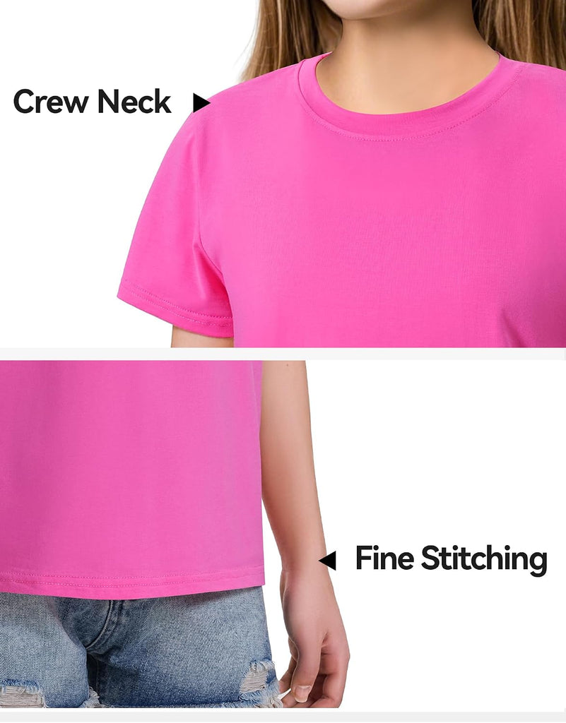4 Pack Girls Short Sleeve Shirts Cotton T-Shirts Summer Basic Tees