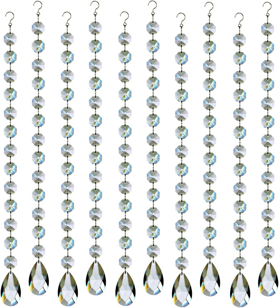 1ft Teardrop Crystals Garland, Hanging Chandelier Crystals Prism Bead Chain - 10 PACK Glass Chandelier Replacement